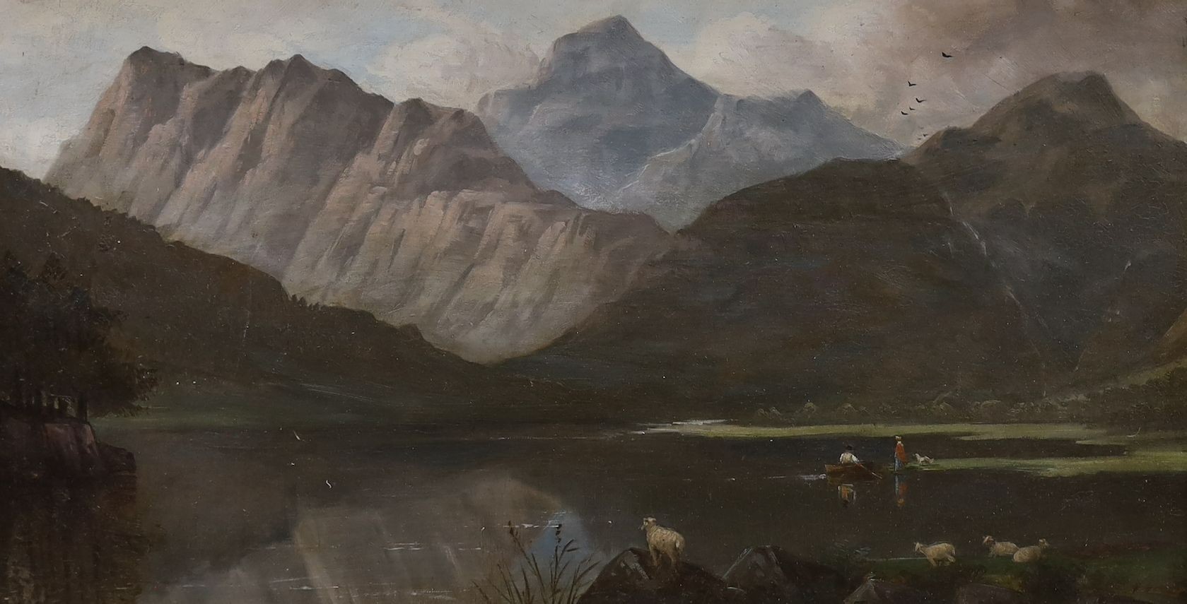 Scottish School c.1910, oil on board, Loch scene, 35 x 66cm
